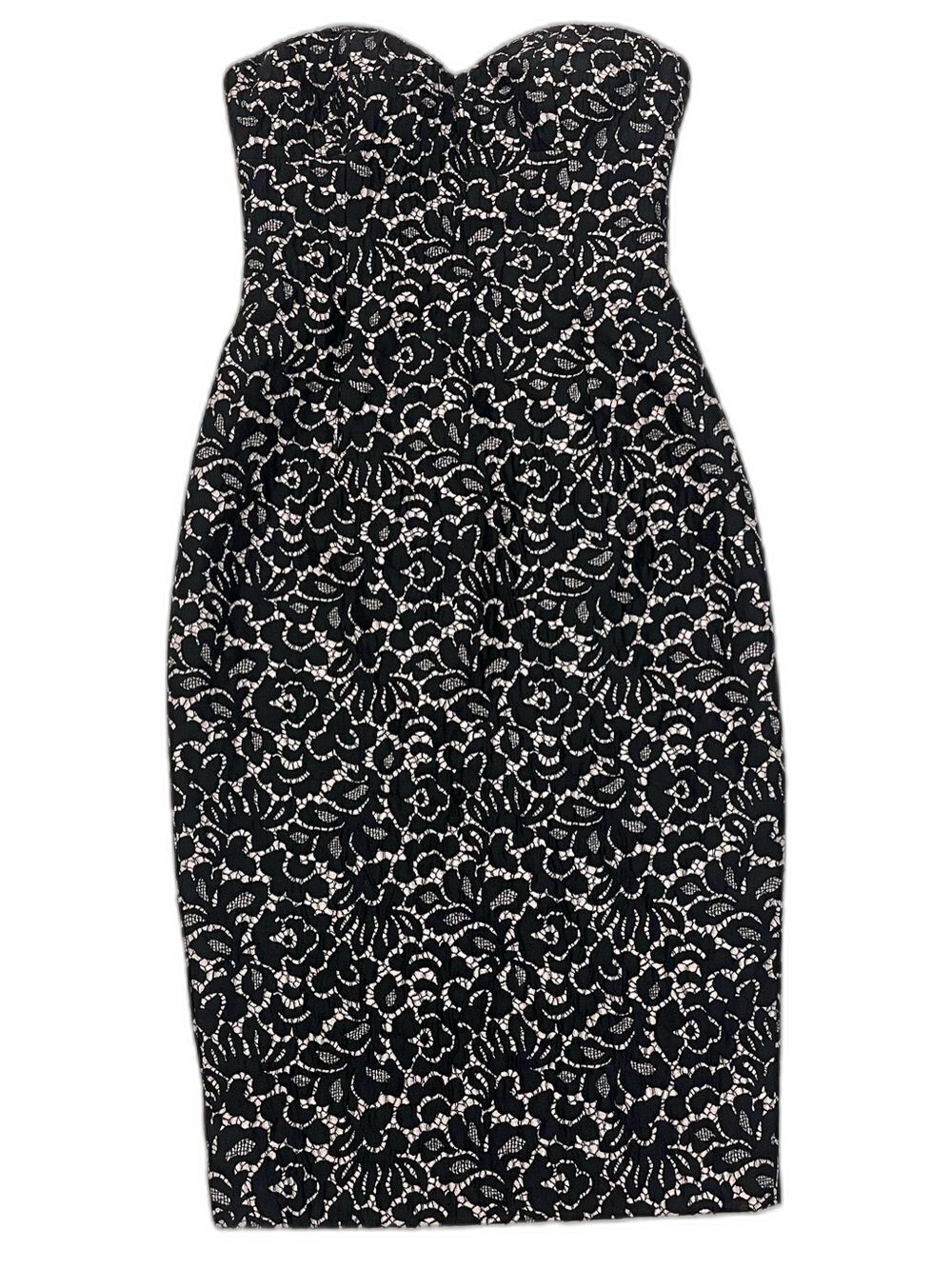 Michael Kors Strapless Black & Cream Lace Sheath Dress Back Zip & Slit Women’s 6